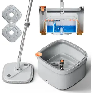 KZKR Spin Mop and Set with Self Separation Dirty and System, Self Wringing 360° Rotating Square Mop Head for Home Floors (1.0 Mop and Set (2 Pads))