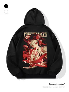 Demon Slayer Nezuko Blood Demon Print Loose Hoodie, Casual Fitted Sweatshirt for Home Wear, Daily Wear, Graphic Pattern