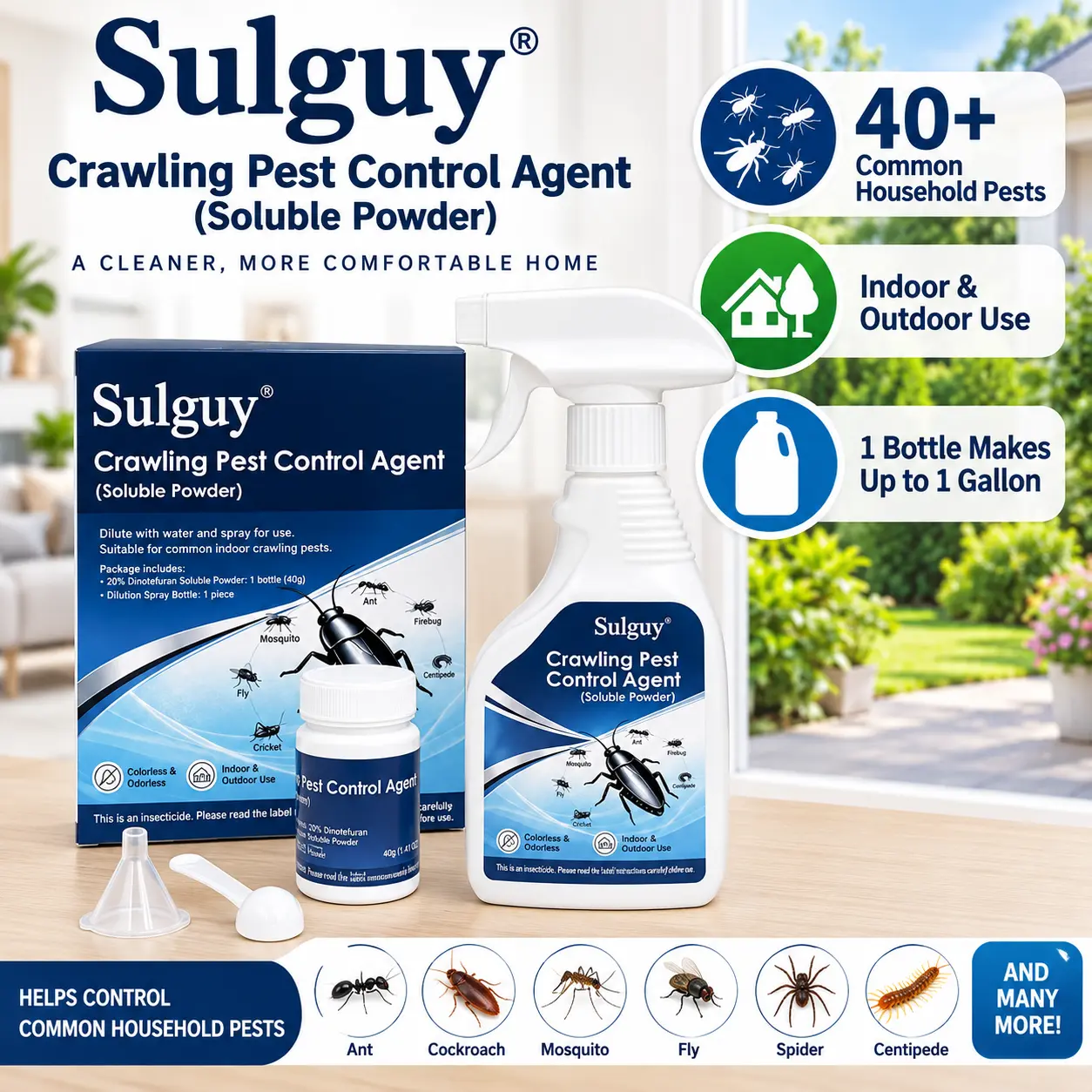 Residential Multi-Purpose Pest Control Kit - For Roaches, Ants, Spiders, Bed Bugs & 40+ Household Pests, Indoor-Outdoor Use, Pet & Family Friendly (When Used As Directed), Makes 1 Gal Ready-to-Use Spray Mixture