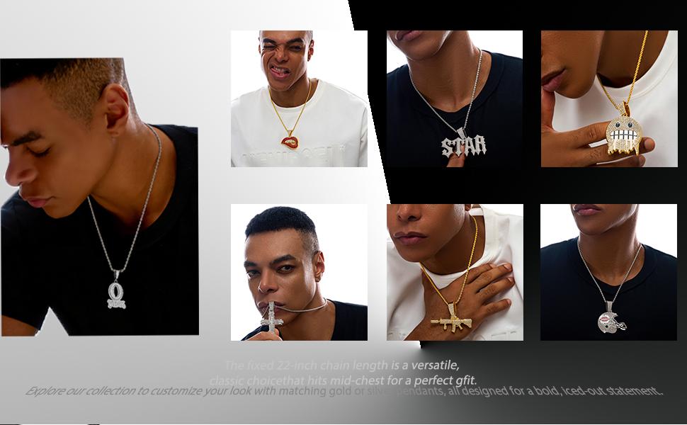 RQSP 20inch Tennis Chain Iced Out Pendant "Queen Theme" Necklace Personalized Diamond Jewelry with 20inch Rope Chain Gold/Silver Colour Hip Hop Gifts for Daily Wear Office & Special Occasions Women Men