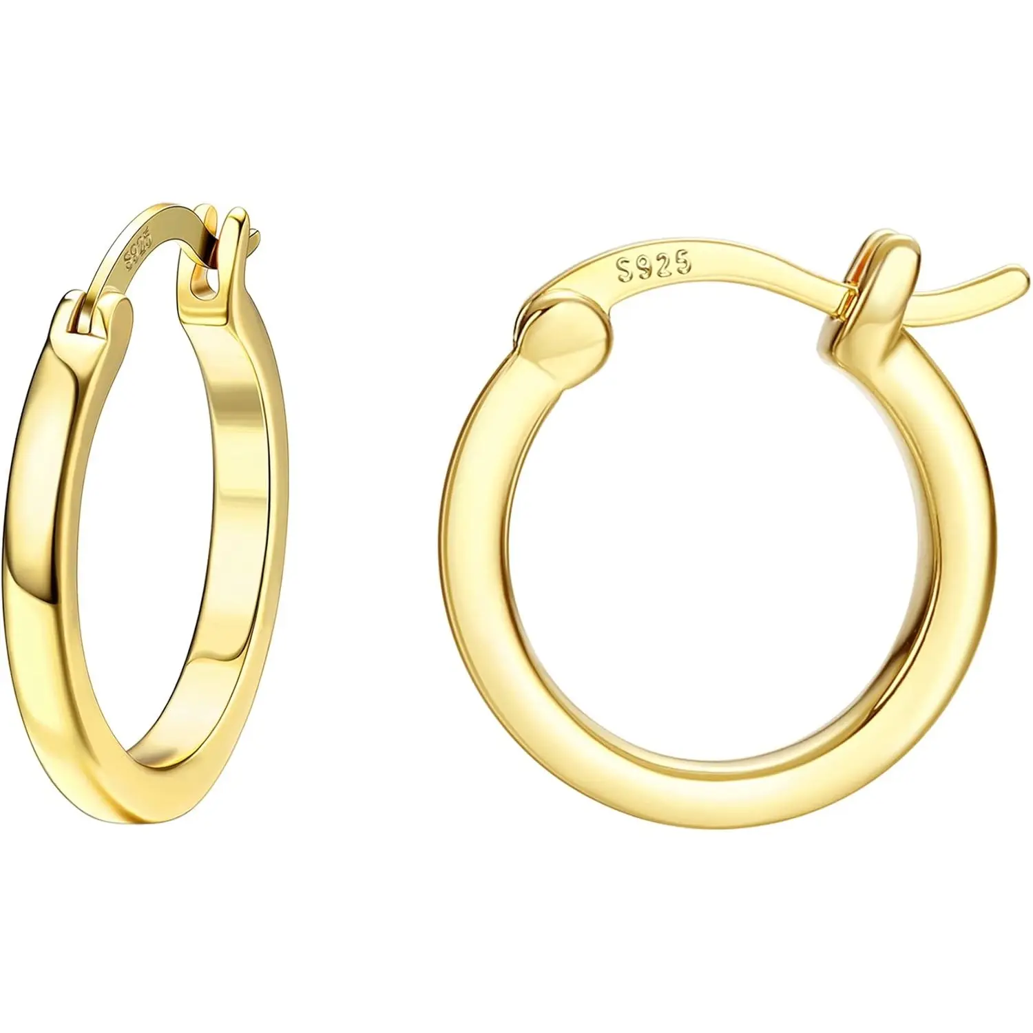 MILACOLATO 18K Plated Gold Hoop Earrings - 925 Sterling Silver Hoop Earrings Womens Hypoallergenic Hoops | Square Tube Hoop Earrings for Women 15mm/20mm/30mm/40mm, Daily Wear Women, Lightweight Fit