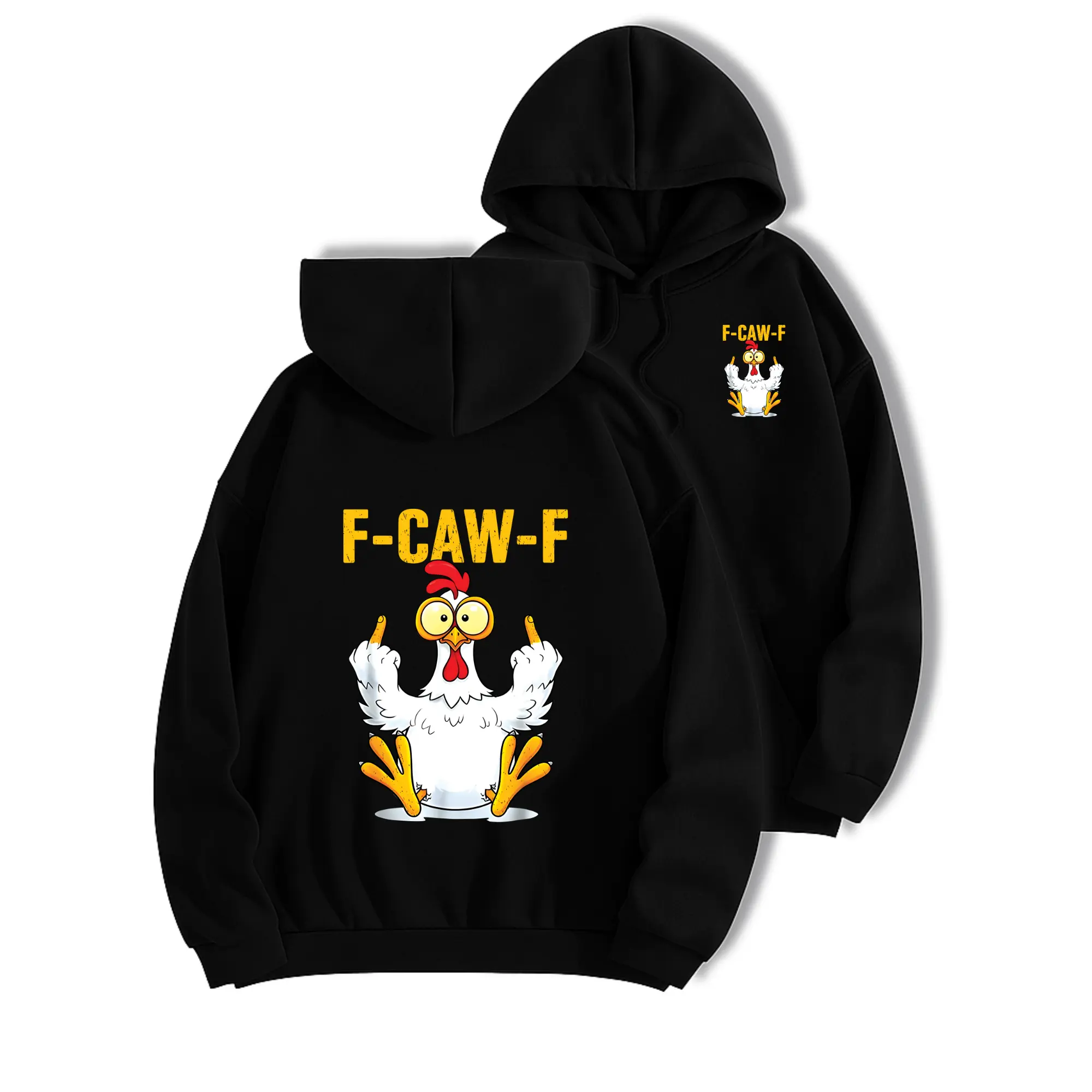 F-Caw-F Chicken Hoodie, Unisex Cotton Polyester Long Sleeve Pullover, Casual Wear for Men and Women
