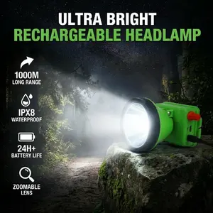 6707 LED Headlamp Rechargeable, 2000L Super Bright Headlight Flashlight, Motion Sensor, 8 Modes, IPX6 Waterproof, Spotlight & Floodlight for Camping Hiking Running Fishing