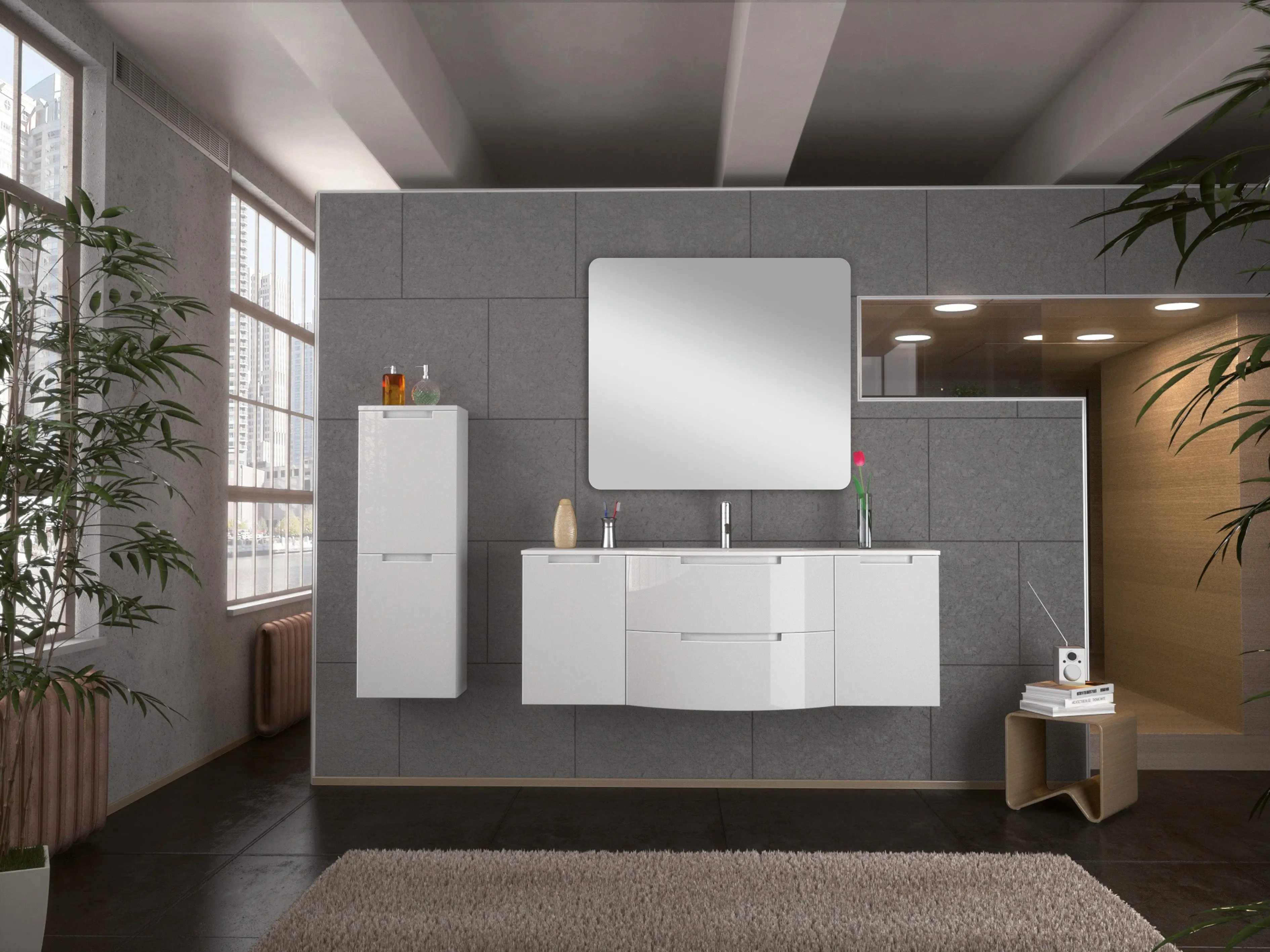 LATOSCANA OASI 57" Modern Wall Mounted Vanity Unit with Both Side Cabinets