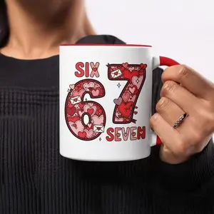 [Sale Up To 50%] Funny Valentine's Day Mug, 67 Heart mug, Romantic Gag Gift for Him Her, Six Seven Meme Coffee Mug, Valentine's Day Mugs, 11oz ceramic accent mug