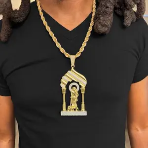 8mm Thick Rope Chain 22” w/ St. Lazarus Pendant Gold Plated | Religious Pendant Chain | Statement Jewelry