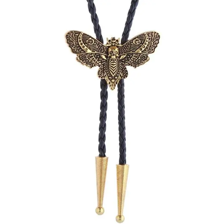 Western Cowboy Bolo tie for Men Women Gold Silver Death Skull Moth Cross Bolo Tie Christmas Deer Rooster Wolf Necktie Gift