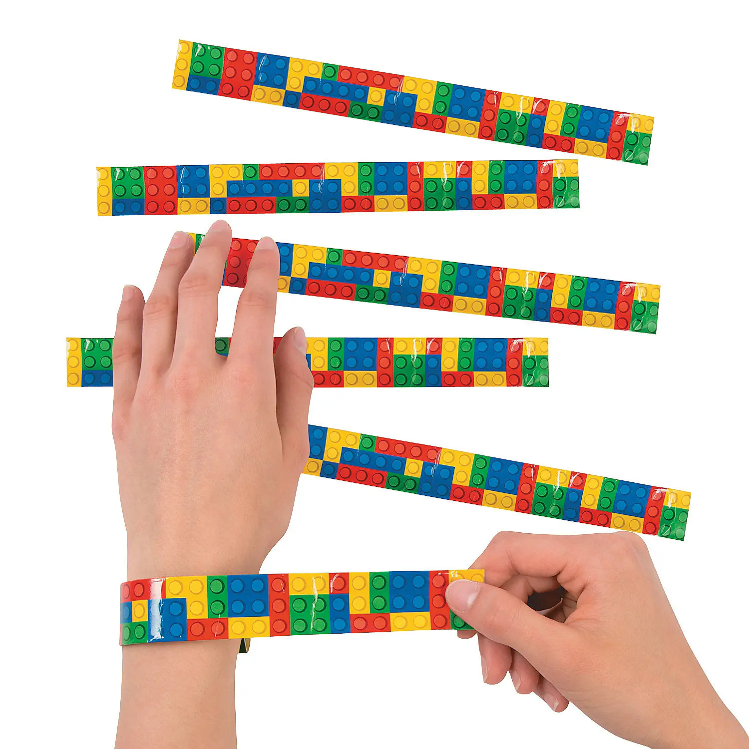 Vibrant Color Brick Slap Bracelets (12-Pack), 9.5-Inch Metal Wristbands for Kids, Collectibles for Happy Birthday Party Favors & Student Rewards, Multicolor, Parties, Slap-Bracelet, Unisex, Gifts, Colorful, Children, Brick-Style, Bright, 9.5 In