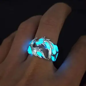 Vintage Luminous Dragon Rings Gothic Adjustable Men Rings Unique Boys Jewellery  Anillos