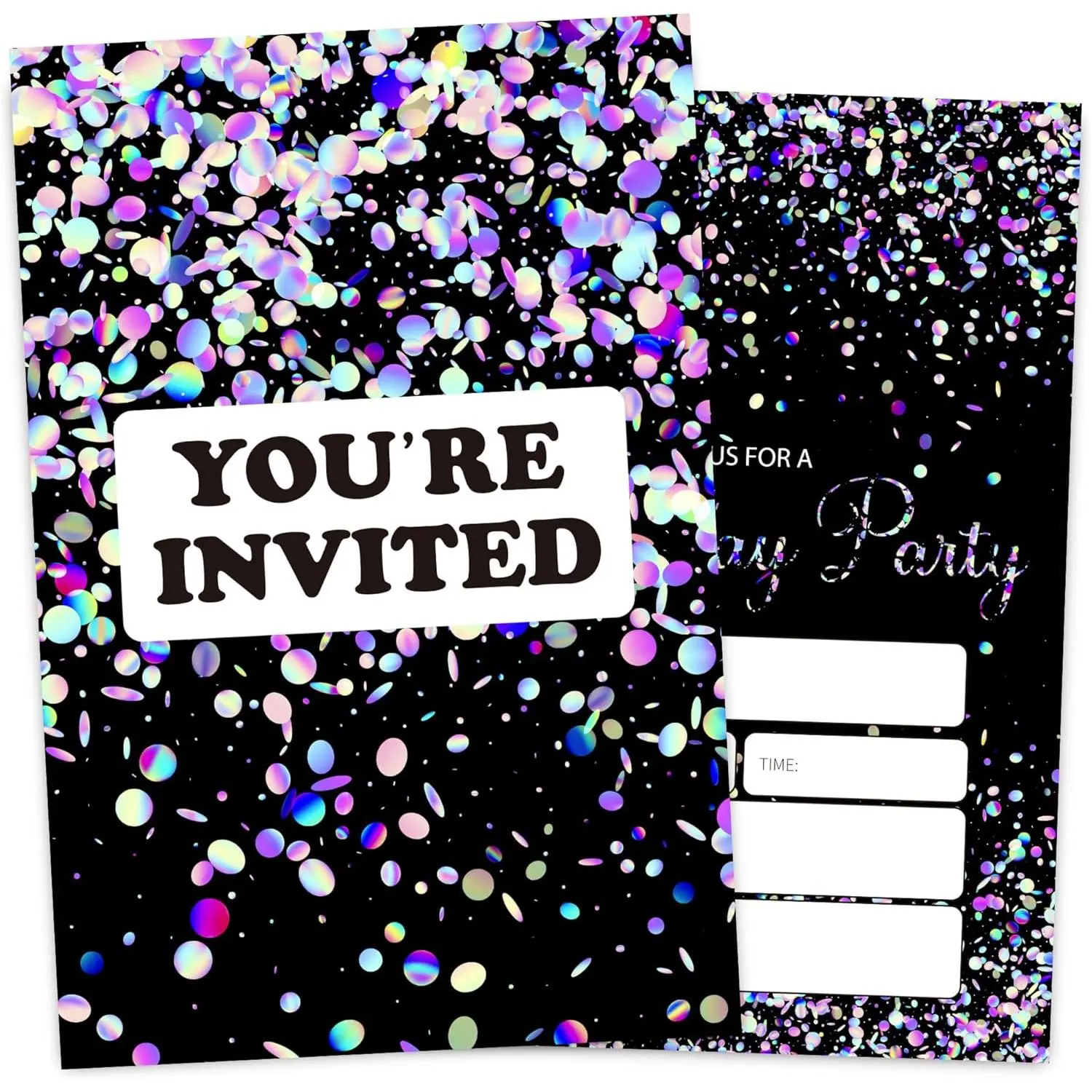 Black Glitter Double-Sided Birthday Invitation Cards, 4x6 Inches, 30 Cards & 30 Envelopes for Boys and Girls (Festive Party Supplies), Birthday Party