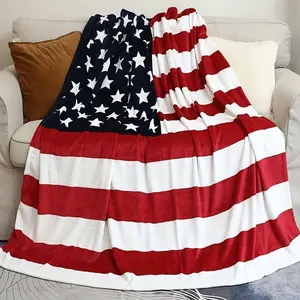 1 Piece Super Soft American Flag Print Flannel Blanket-Perfect for Bed, Sofa, Chair, Camping, Living Room, Office and Gift-Multi-Purpose Holiday Gift