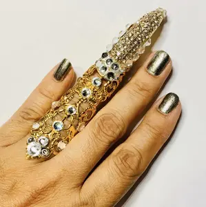 Crystal nail guard,shield ring,armor ring,claw ring,thumb ring,full finger ring,metal finger cover, nailgard, Finger cover, adjustable. Daily