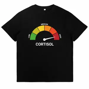 High Cortisol Level Gauge Print T-Shirt Stress Meter Graphic Men's Funny Mental Health Unique Anxiety Streetwear Cotton Tee Themed Casual Streetwear Gift For Stressed Out Friends