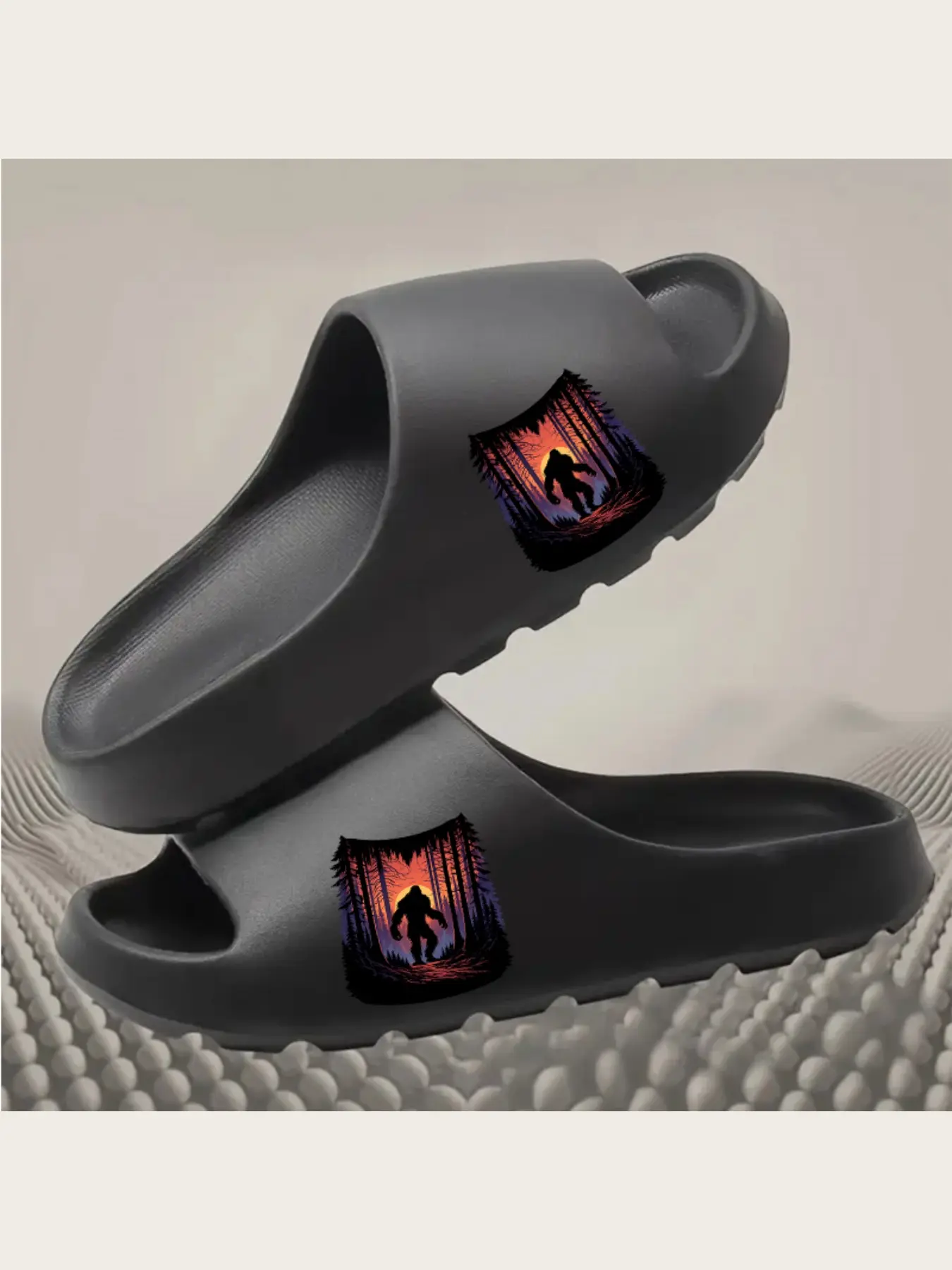 Bigfoot Silhouette Forest Sunset Slippers Men Women Cozy Fleece Lined Non-Slip Indoor Home Slippers Warm Winter House Shoes Mythical Creature Design Comfortable Footwear