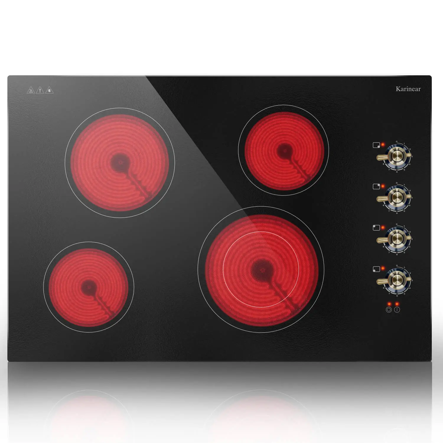 Karinear Built-in Electric Radiant Ceramic Cooktop - 6700W Household Kitchen Appliances, 9 Power Levels, Knob Control, 30x20.5", 220-240V Hardwired (No Plug), Modern Design for Seniors
