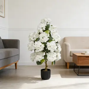 2PCS Artificial Hydrangea Potted Plant 35.4in Tall UV Resistant Faux Hydrangea Tree Realistic White Flowers No Maintenance Fake Plant for Living Room Bedroom Patio Office Farmhouse Home Decor Indoor Outdoor Decoration