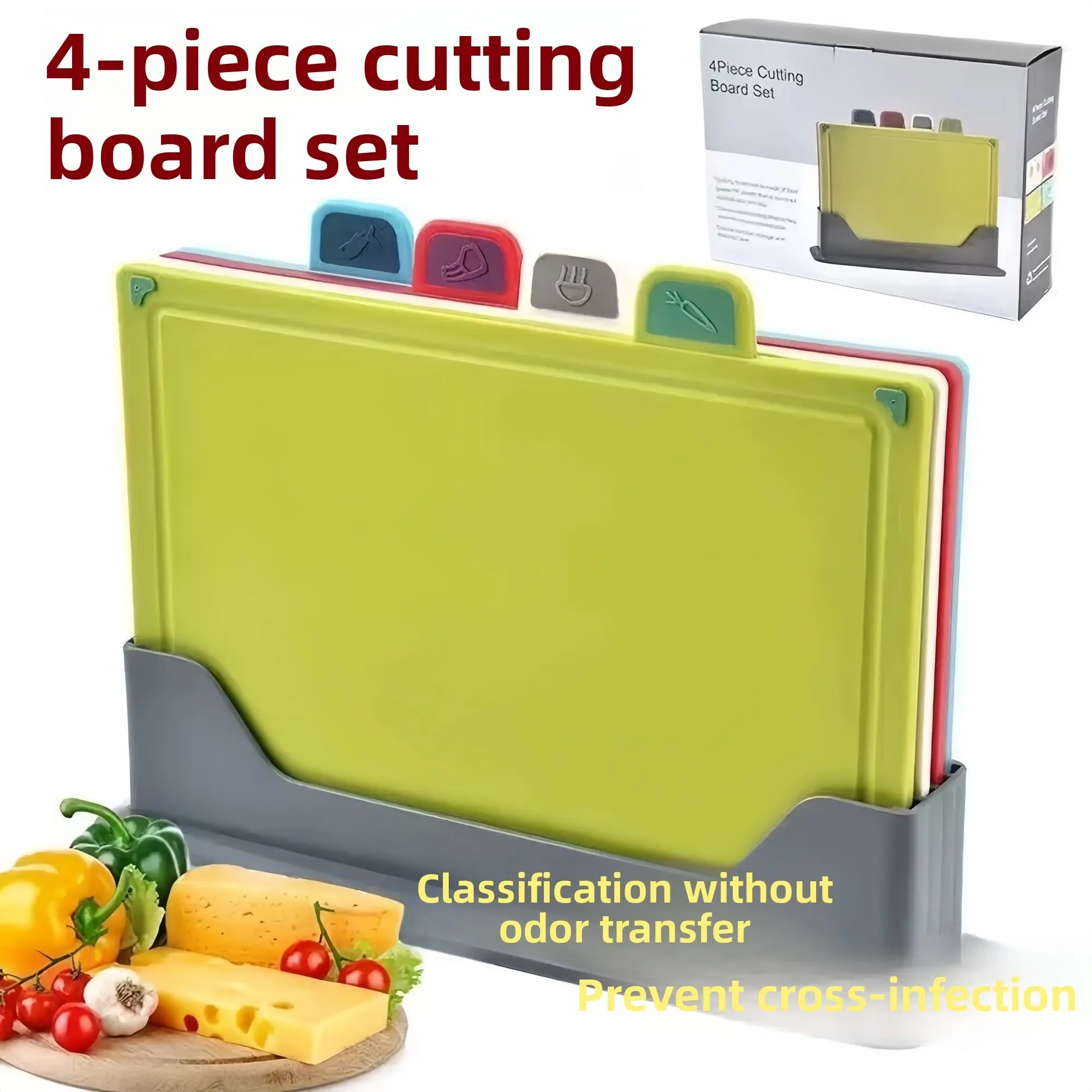Colorful Cutting Board Set (4 Pieces), Durable Cutting Boards and Multifunctional, Essential Kitchen Chopping Board Tool, Perfect for Slicing Vegetables and Fruits
