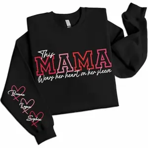Personalized This Mama Wears Her Heart on Her Sleeve Sweatshirt, Mama Sweatshirt with Kid Names, Custom Shirt for Mom, Mothers Day Gift 8
