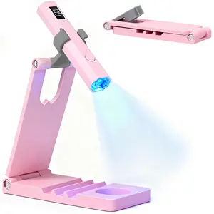 Cordless Nail Lamp with Stand, Mini Handheld UV Light with LCD Display for Gel Nails, Rechargeable USB Nail Dryer for Fast Curing, Pink