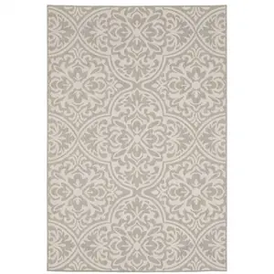 HomeRoots 507764 3 x 5 ft. Gray Floral Stain Resistant Indoor & Outdoor Rectangle Area Rug