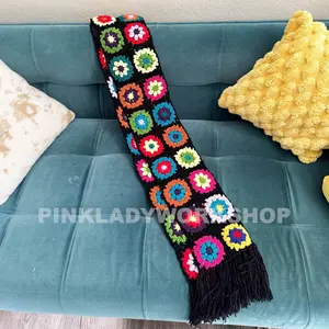 Handmade Crochet Granny Square Scarf: Colorful Winter Fashion