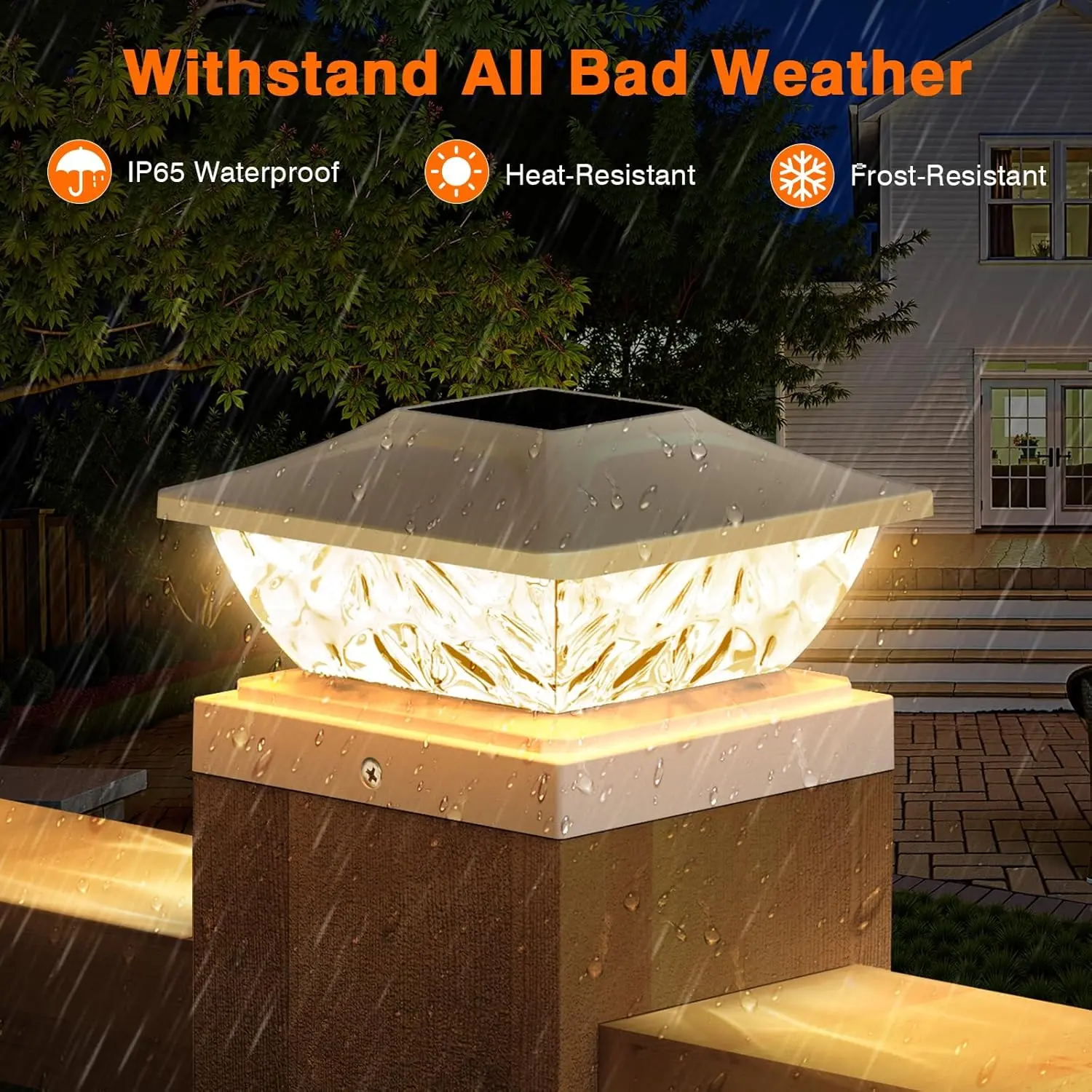 Garden Decoration,Post Cap Lights fit 5.8x5.1 inch wood/vinyl posts, 2 Modes Bright Solar Post Lights, IP44 Waterproof, suitable for garden, patio porch, 1/2/4/6 Pack