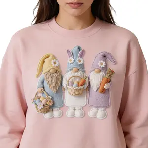 Easter Gnome Sweatshirt Unisex Spring Pullover, Cute Pastel Gnomes Print and Baskets, Cozy Easter Shirt Hoodie Tie Top, Women Men Teens Gift