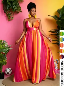 Plus Size Women's Tie Dye Long Dress, Sleeveless Loose-Fit, Casual Beach & Park Wear, Comfortable Home, World Cup Colors