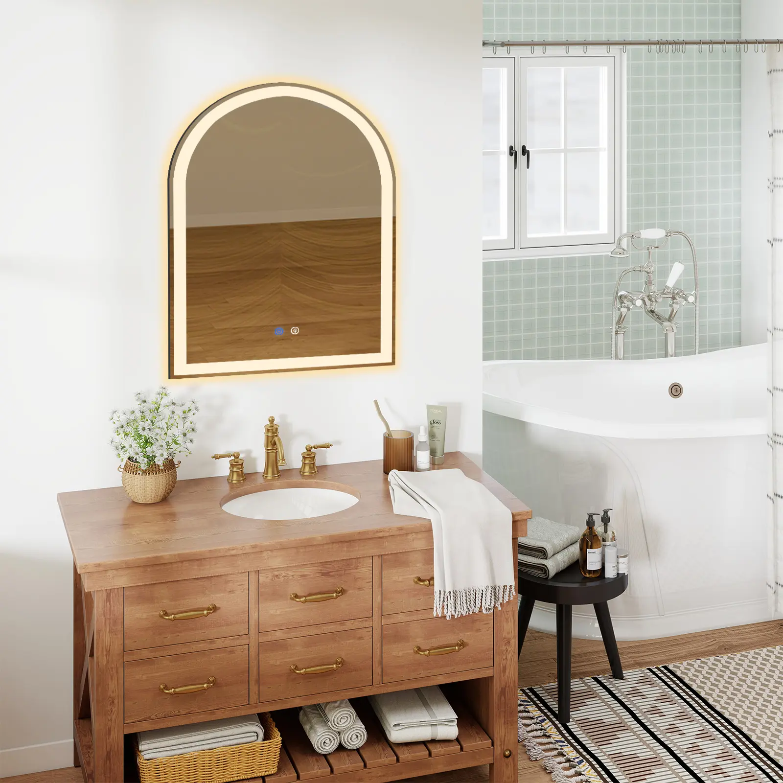 Smart Anti-fog Arch LED Bathroom Mirror with Memory Dimming & 3 Color Temperatures