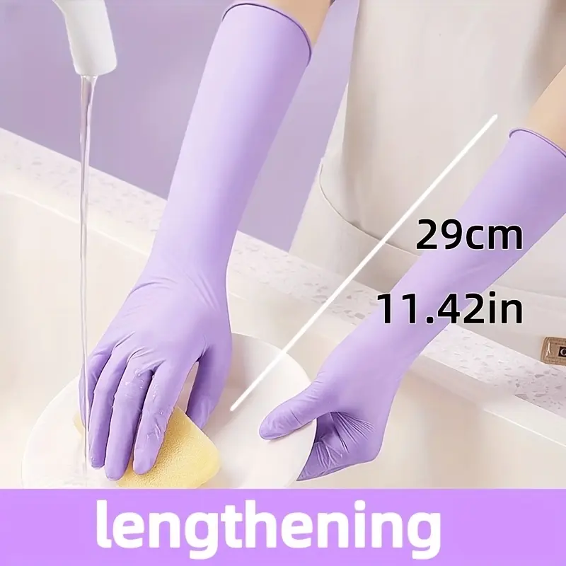 32/52pcs, 12 Inch Purple Nitrile Gloves, Thickened And Extended, Ambidextrous, And Non-Slip Kitchen Dishwashing Gloves, Household Cleaning And Laundry Gloves