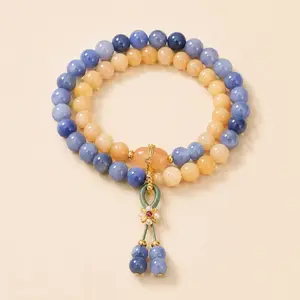 Blue & Orange Jade Double Wrap Bracelet with Gourd Charm
