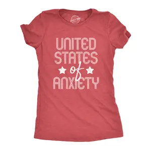 Womens United States Of Anxiety T Shirt Funny Social Distance USA Quarantine Graphic Tee Funny Womens T Shirts Cute Vintage Fashion Casual Ladies T-Shirt Gift Patriotic Tops for Women Funny Introvert Top Red