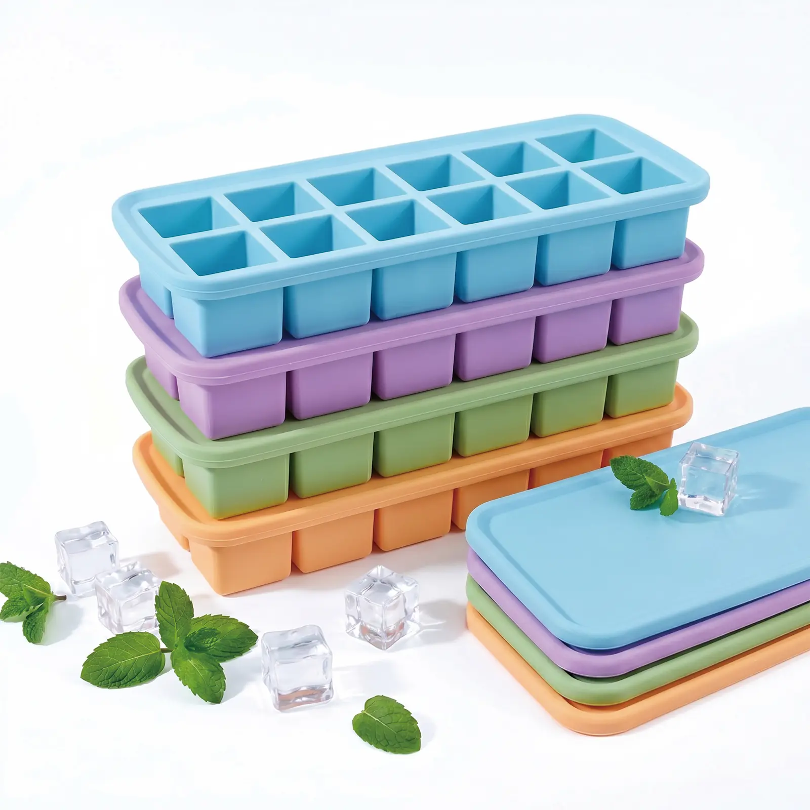 Silicone Ice Cube Trays 3 Pack - 48 Grid Large Size Silicone Ice Cube Molds with Leak Proof Removable Lid, Square Ice Cube Tray, BPA Free, Stackable Flexible for Cocktail, Whiskey summerwins