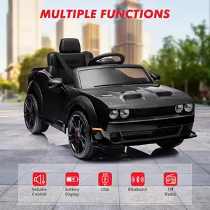 Garvee 12V Licensed Dodge Challenger Electric Ride-On Car with Remote Control, Spring Suspension, LED Lights, Music, Bluetooth, MP3, Suitable for Toddlers and Young Riders