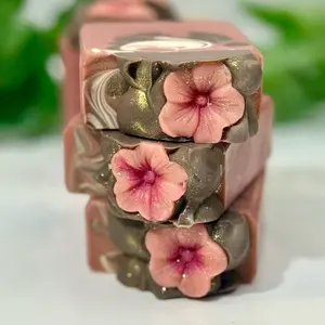 Japanese Cherry Blossom Artisan Soap Goat Milk Soap Rose Clay Soap Gift for Bathroom Decor with Floral Design