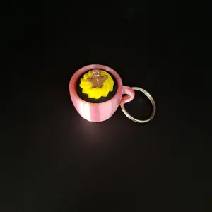 Gingerbread Coffee Clicker Keychain - Pink Cup Design with Cute Gingerbread Man Charm