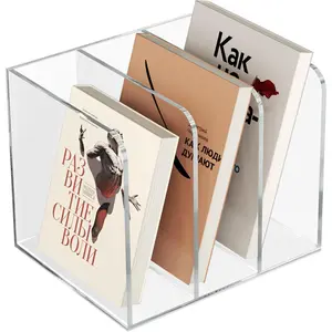 Clear Acrylic Desk Organizer Vertical File Stand Magazine File Holder Countertop Mail Sorter Clear Book Ends Book Holder