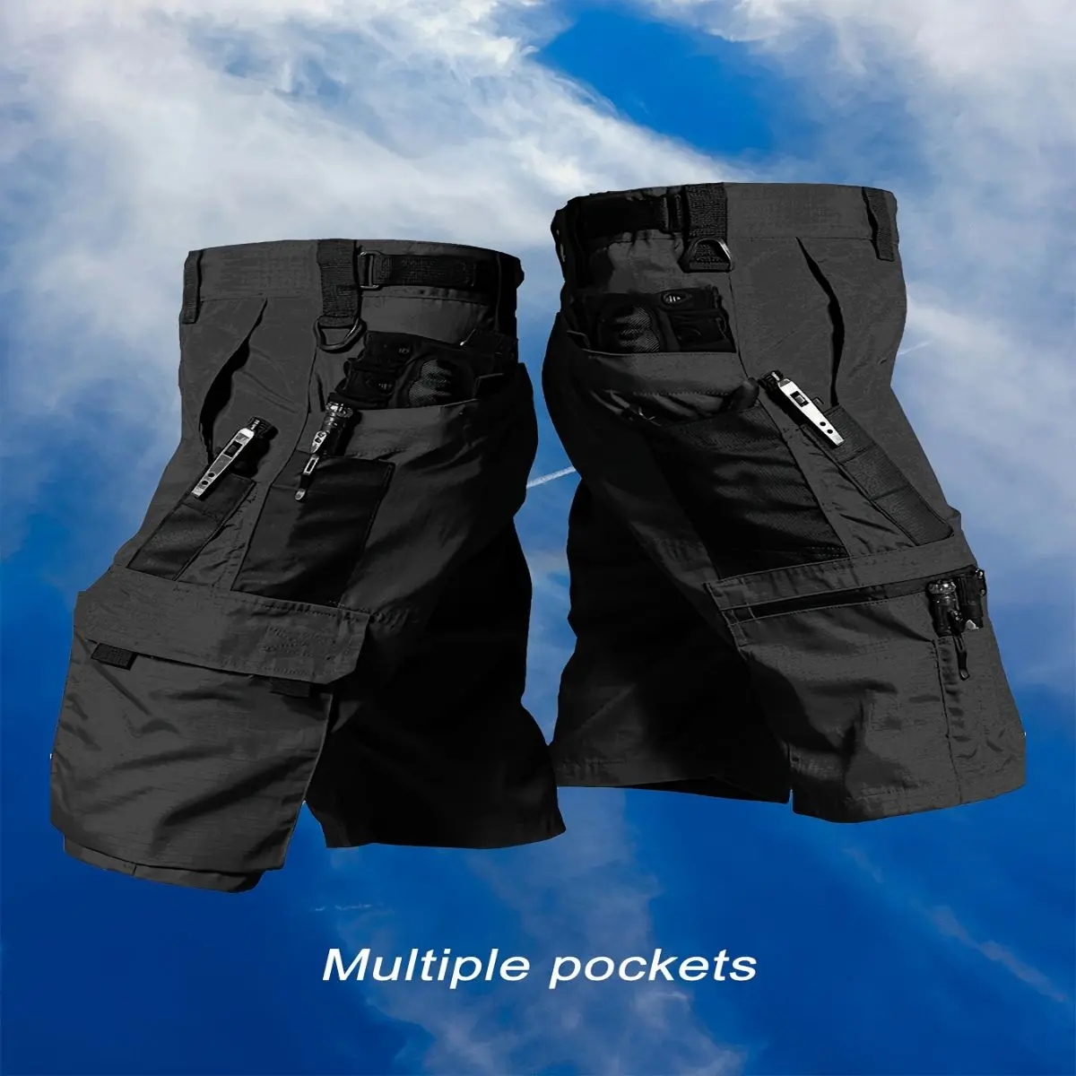Men's Outdoor Cargo Shorts with Multiple Pockets - Durable Tear-Resistant Fabric, Adjustable Straps & Buckles, Zippered Compartments for Hiking, Climbing, Running, Fishing Machine Washable Regular Fit (Spring/Summer/Fall), Climbing Appare