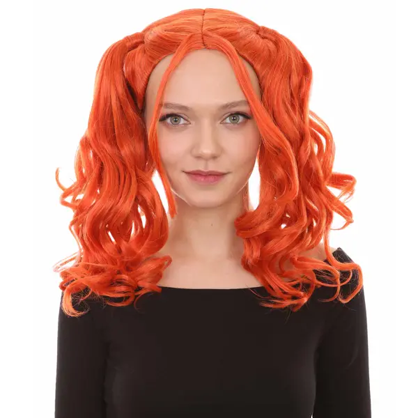 HPO Women’s Dolly Pigtail Wigs Collection - Breathable Capless Design Pigtail wigs - Synthetic Fibers Cosplay Wig for Halloween & Parties, Orange