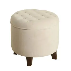 Large Round Button Tufted Storage Ottoman Cream - HomePop Large Round Button Tufted Storage Ottoman Cream - HomePop