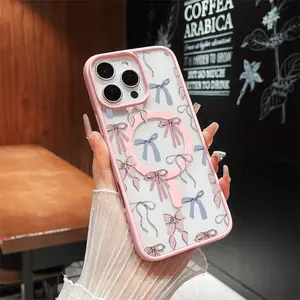Aesthetic Magnetic Compatible Case for iPhone 17 Pro Max / 16 / 15 Pro Max / 15 / 14 / 13 / 12 / 11 / XS / XR – Bow Pattern Phone Print | Shockproof Silicone Lightweight Scratch-Resistant Protection