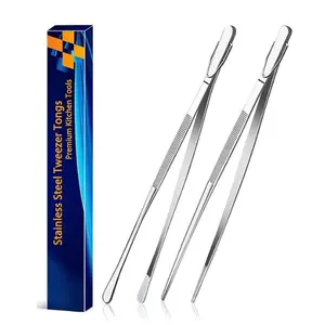 Kitchen Tweezers Tongs Set 2PCS, 12 Inch Stainless Steel Cooking Tweezers, Long Precision Food Tongs for Cooking, BBQ & Plating