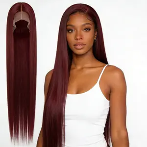 TAGOTA Super Long 30” Synthetic Wig Silky Straight Wigs HD Lace Front Wigs Pre-Plucked Lace Part Wig Can be Restyled 13x6 Synthetic Lace Front Wigs for Women Pre-Plucked with Baby Hair Heat Resistant Fiber 30 Inches 220 Density 99j