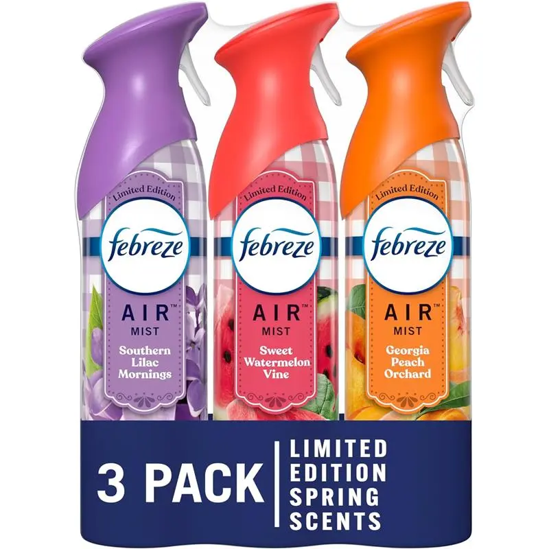 3 Count  Air Freshener Spray, Odor-Fighting Room Spray for Home, Bathroom and Kitchen, Aerosol Can, Southern Lilac Mornings, Georgia Peach Orchard, Sweet Watermelon Vine Scent, 8.8oz,