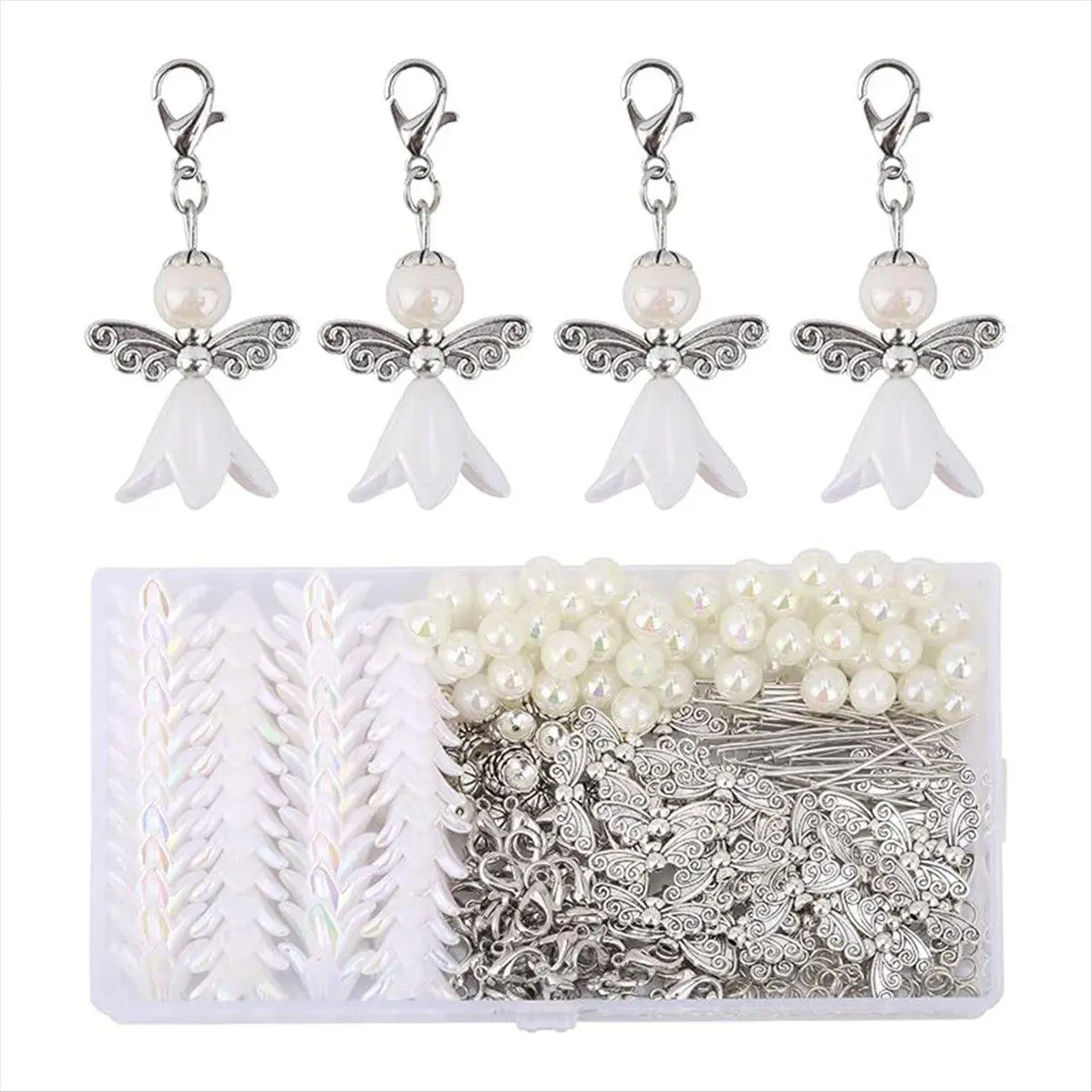 50sets DIY Guardian Angel Pendant Kit, Make Your Own Pearl Angel Pendant, Key Ring, Pendant for DIY Wedding Crafts
