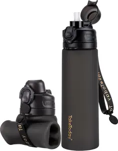 TakeToday 20oz collapsible silicone water bottle with leak proof screw cap and foldable design, BPA-free, TSA-approved for travel, hiking, cycling, and outdoor use