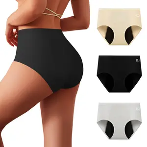 QUASTI Women's 3-Pack High-Waisted Seamless Period Panties, Minimalist, Elegant, No-Show, Leak-Proof, Full-Coverage, Comfortable Smooth Soft Breathable Fabric, Basic Fit (S-XXL)