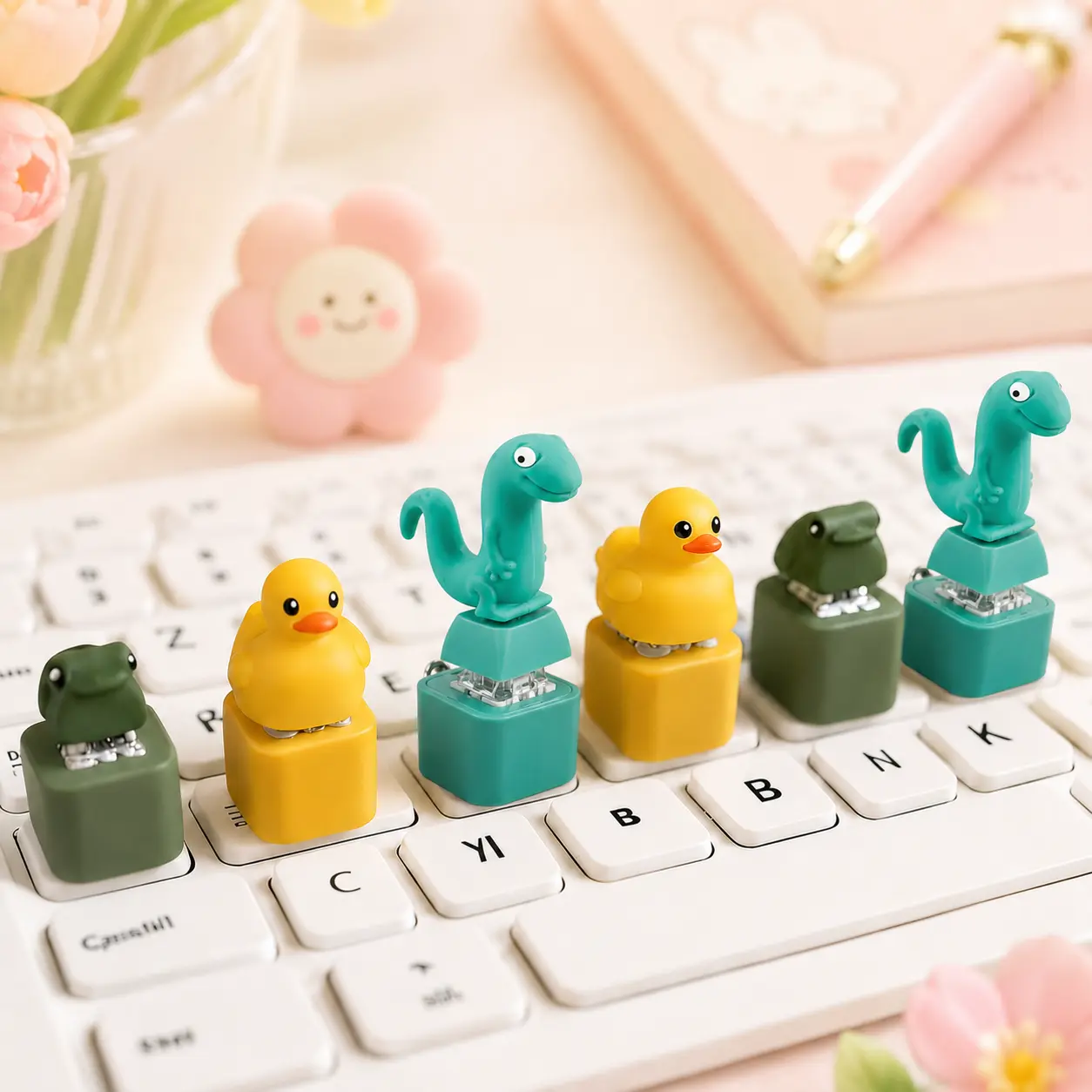 3PCS Golw Quacking Duck & Croaking Frog &Lizard Keyboard Fidget Set- Animal Clicker Toyswith LED Light & Realistic Sounds,  Cute Bag Accessories Gift