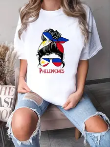 Filipino Girl Filipina Pinay Girl Philippines Woman Flag T-Shirt - 100% Cotton T Shirts For Women, Y2K Mothers Day Outfit, Summer Tops, Going Out Cute Summer Tops Everyday Piece