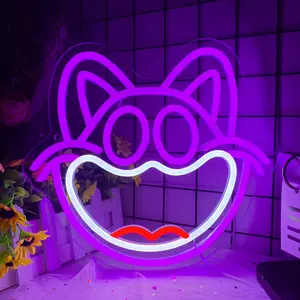 1pc Poppy Playtime Neon Sign Smiling Cat CatNap Neon Signs Horror Game Neon Lights for Wall Decor Cat LED Signs for Game Room Bedroom Man Cave Theme Party Neon Wall Light Up Signs Gifts for Men Boys